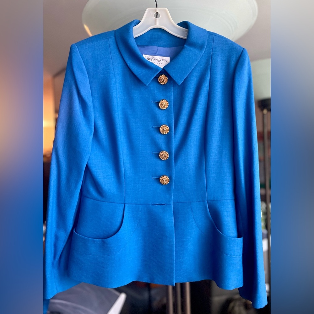 YVES SAINT LAURENT Vintage Blue Women's Skirt Suit